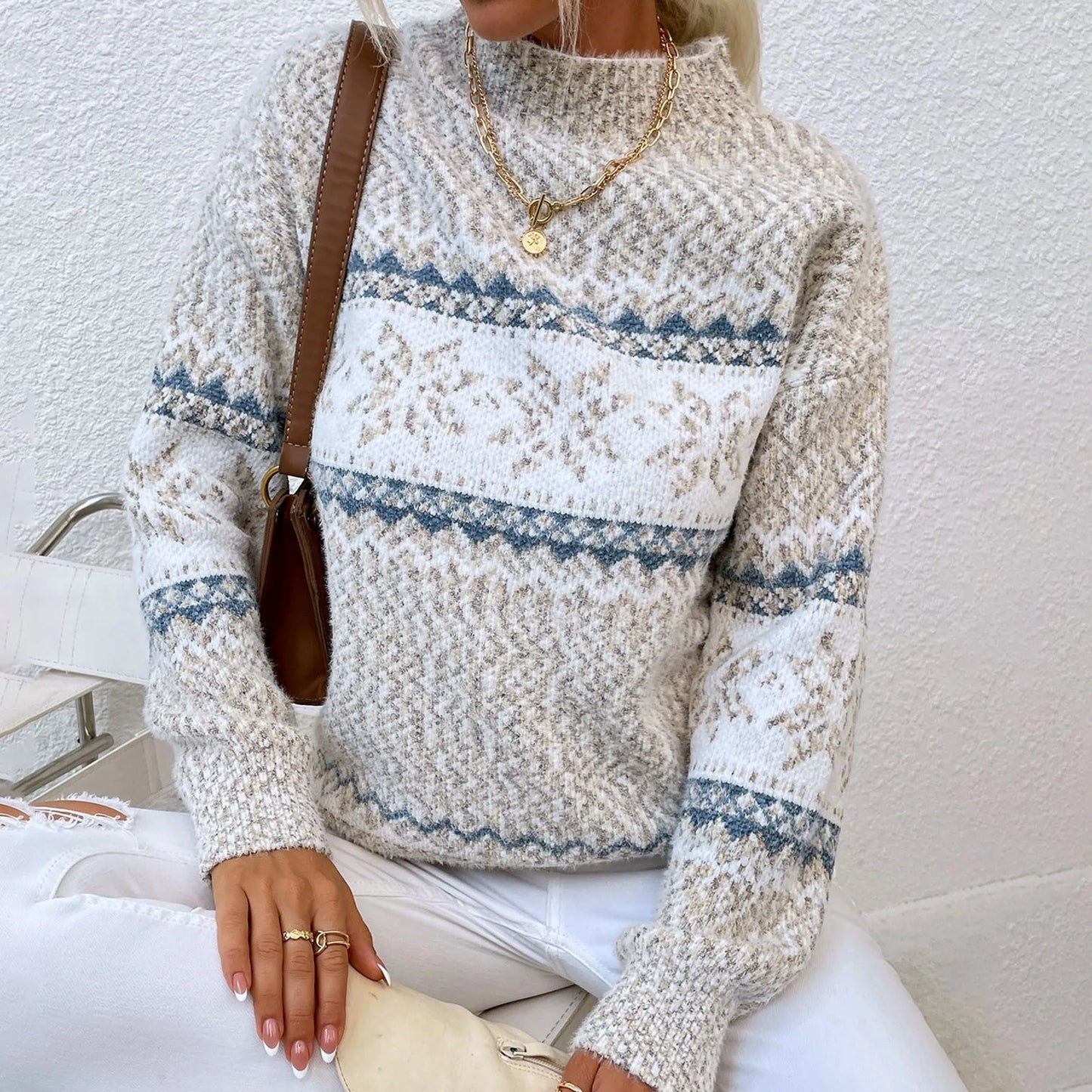 Ruby – Vintage Damenpullover mit Schneeflockenmuster