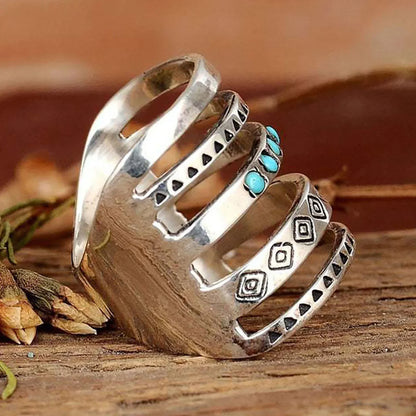 Nicole – Boho-Multiband-Ring mit Türkisakzenten im Vintage-Stil