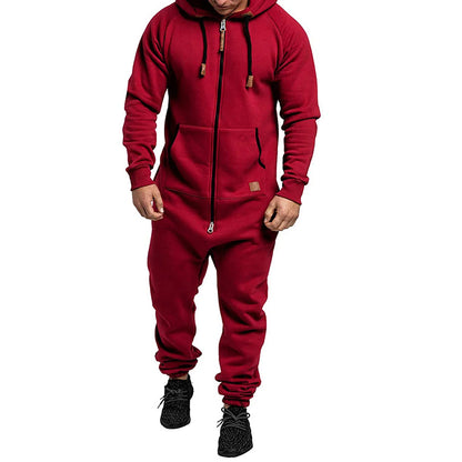 Larry – Herren-Kapuzenfleece-Overall mit Kängurutaschen