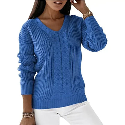 Mandy – Damen V-Ausschnitt Langarm Zopfmuster Pullover