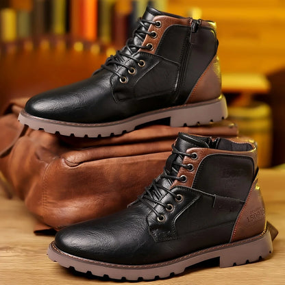 Aaron – Klassische Herren-Stiefeletten aus veganem Leder mit robuster Sohle und seitlichem Reißverschluss