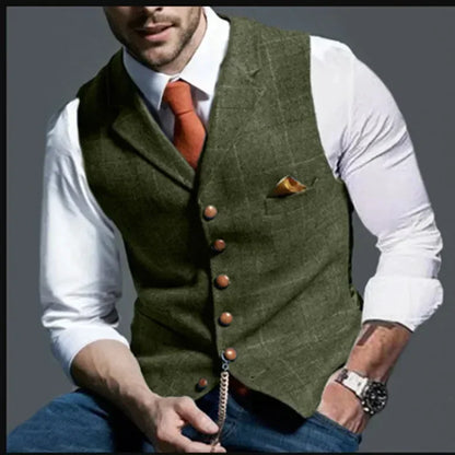 Harold – Herren Tweed Weste mit Karo-Muster und V-Ausschnitt