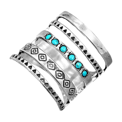 Nicole – Boho-Multiband-Ring mit Türkisakzenten im Vintage-Stil