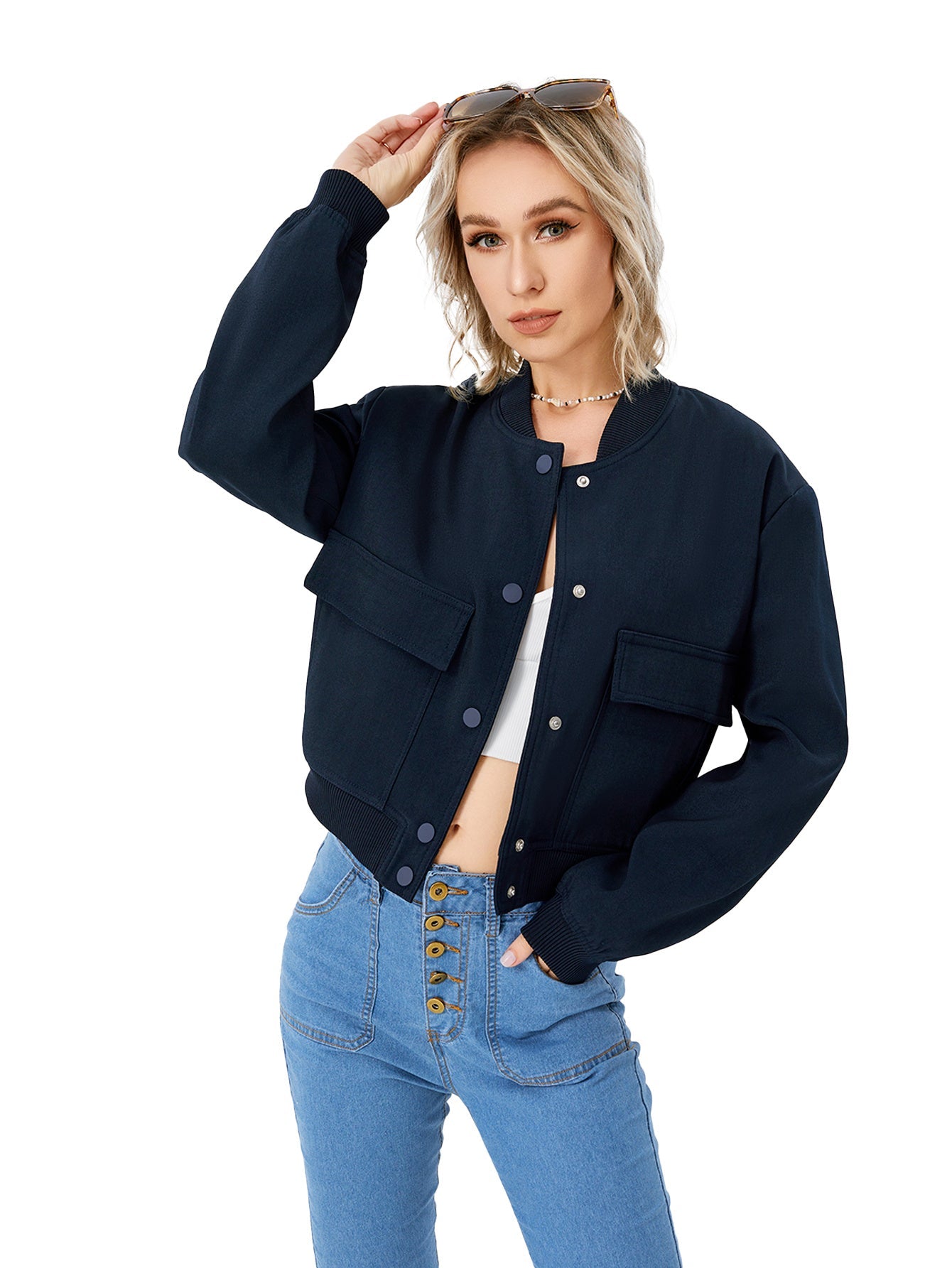 Jessica – Leichte cropped Bomberjacke für Damen mit Taschen im Casual-Stil