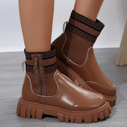 Julia – Modische Mid-Tube Stiefel mit Reißverschluss und Dicke Sohle