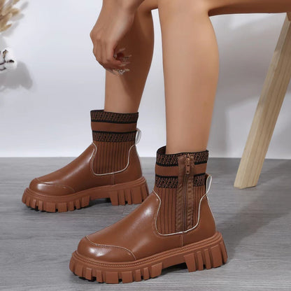 Julia – Modische Mid-Tube Stiefel mit Reißverschluss und Dicke Sohle