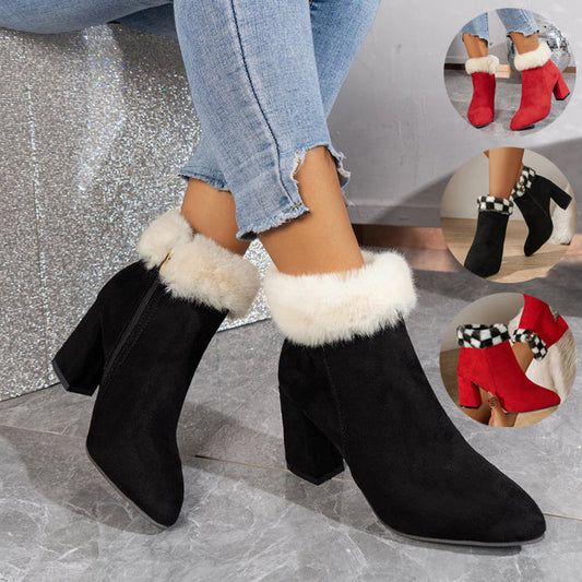 Shannon – Plüsch Ankle Boots mit Karomuster für Damen