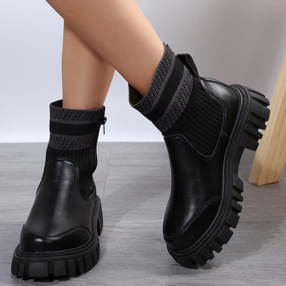 Julia – Modische Mid-Tube Stiefel mit Reißverschluss und Dicke Sohle