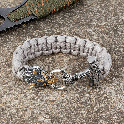 Joel – Herrenarmband mit Thors Hammer und Wolfskopfverschluss – Wikinger-Design