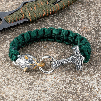 Joel – Herrenarmband mit Thors Hammer und Wolfskopfverschluss – Wikinger-Design