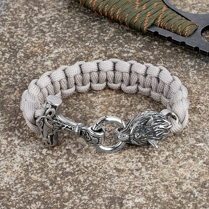 Joel – Herrenarmband mit Thors Hammer und Wolfskopfverschluss – Wikinger-Design