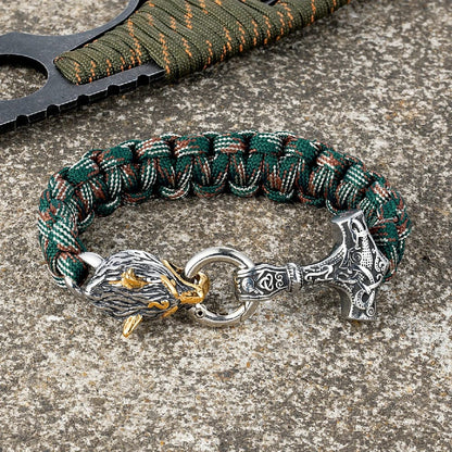 Joel – Herrenarmband mit Thors Hammer und Wolfskopfverschluss – Wikinger-Design