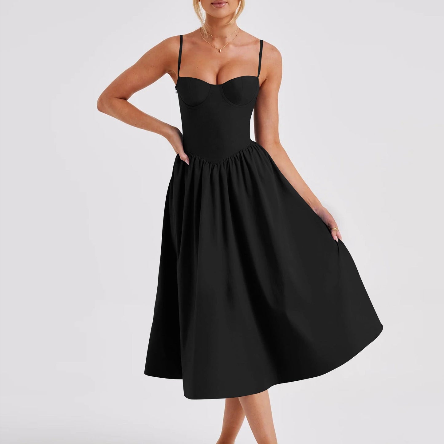 Angela – Langes Kleid im Vintage-Stil mit Dopamin-Design