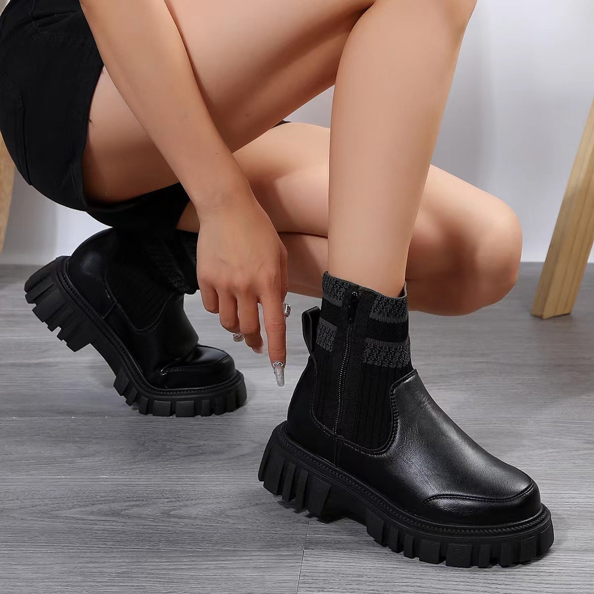 Julia – Modische Mid-Tube Stiefel mit Reißverschluss und Dicke Sohle