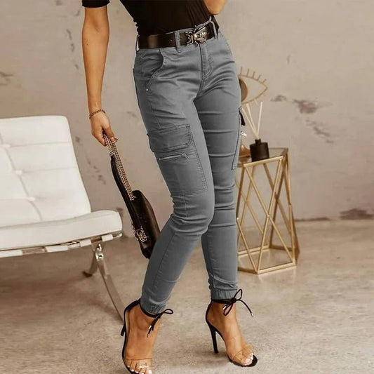 Brenda – Damen-Slim-Fit-Cargohose mit Mehreren Taschen und Hohem Bund