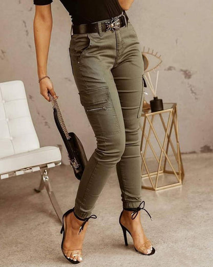 Brenda – Damen-Slim-Fit-Cargohose mit Mehreren Taschen und Hohem Bund