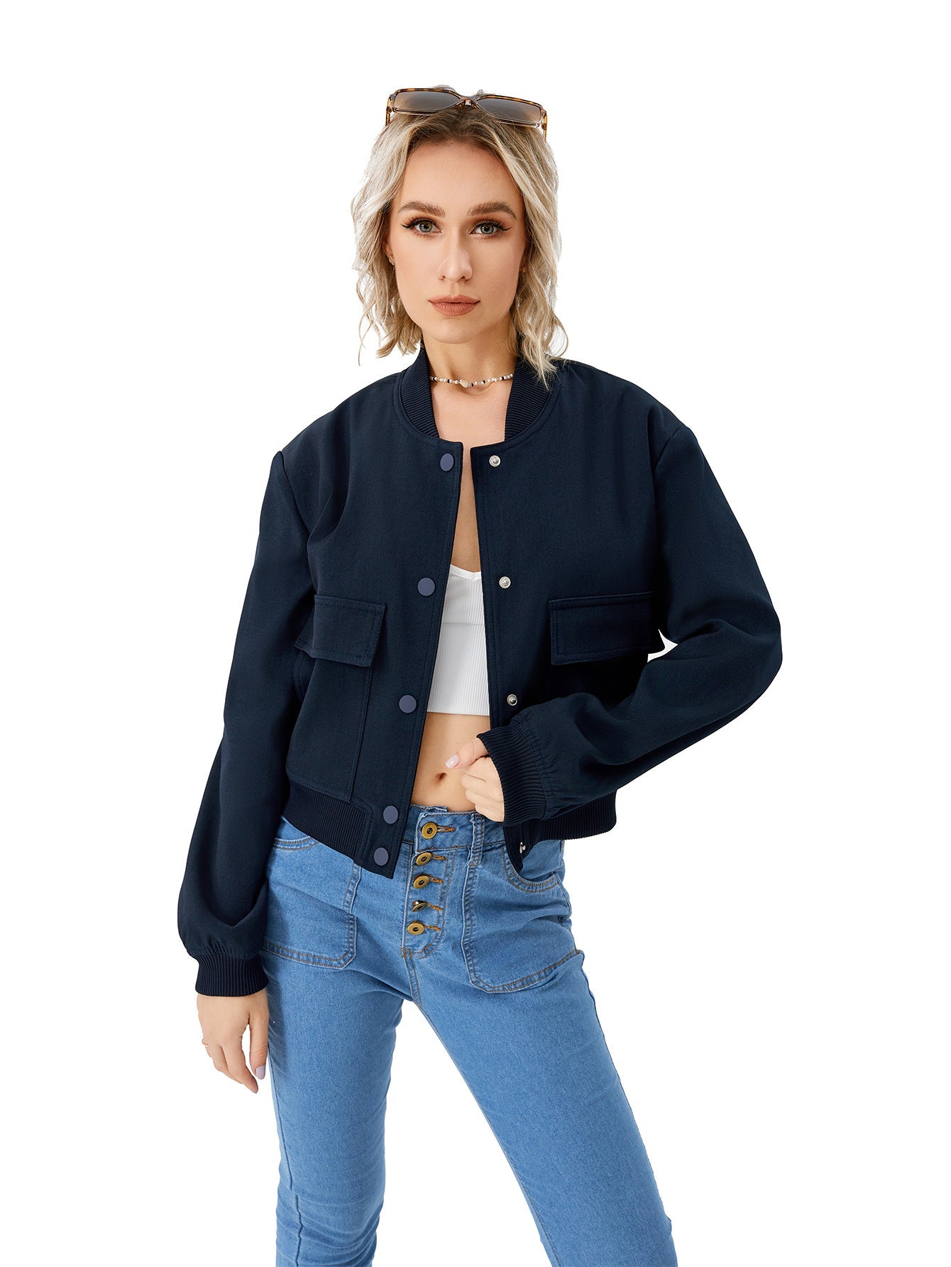 Jessica – Leichte cropped Bomberjacke für Damen mit Taschen im Casual-Stil