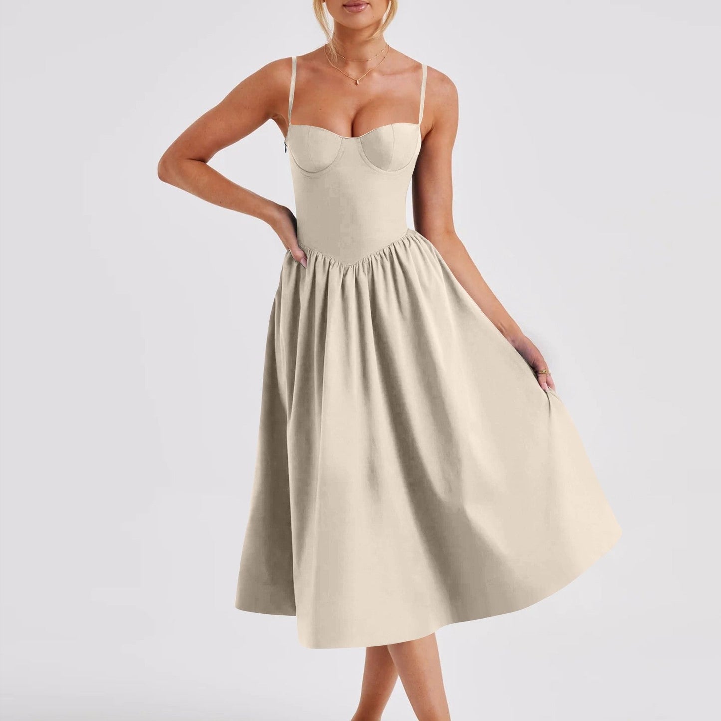 Angela – Langes Kleid im Vintage-Stil mit Dopamin-Design