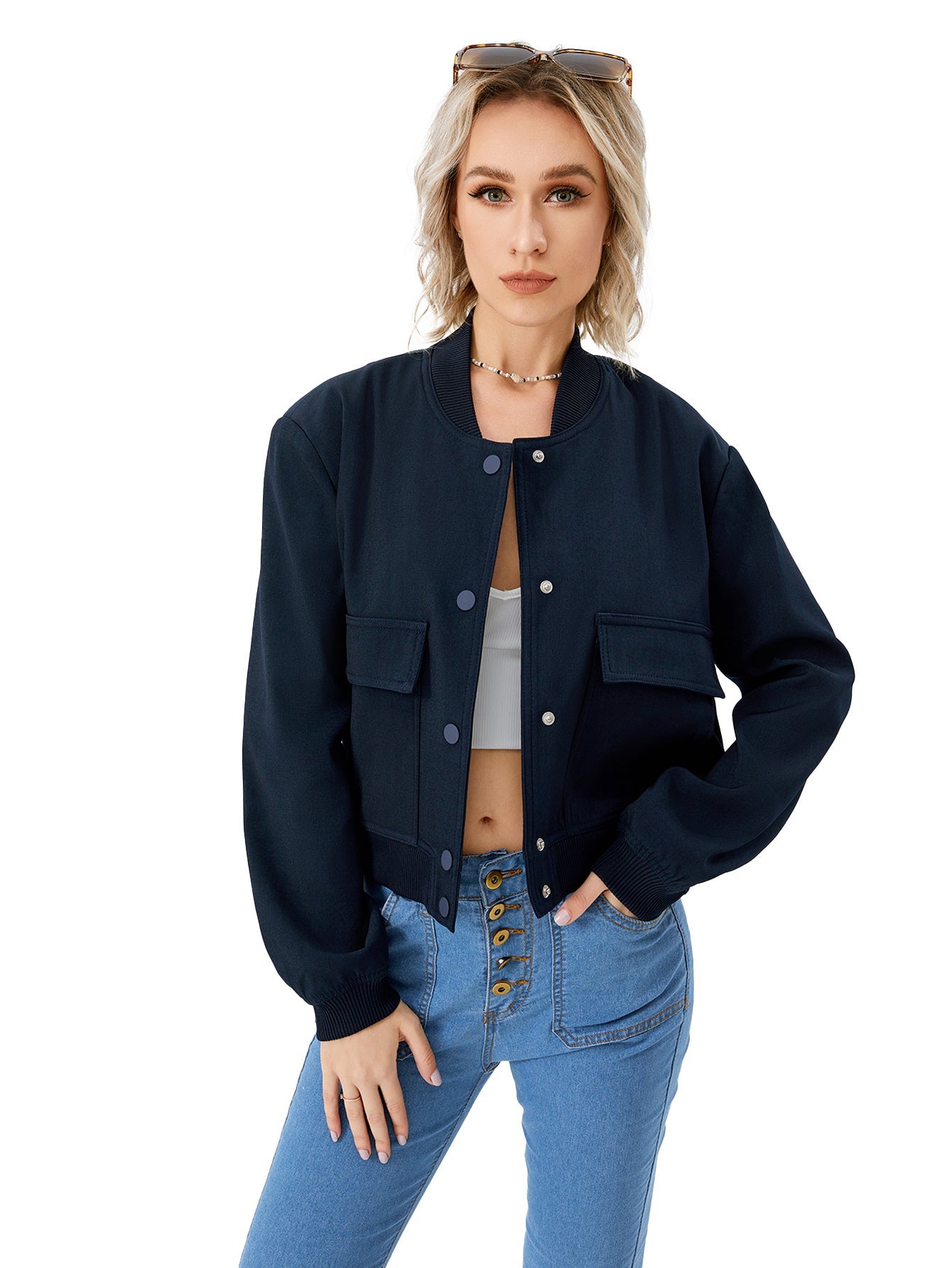 Jessica – Leichte cropped Bomberjacke für Damen mit Taschen im Casual-Stil