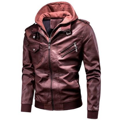 Herren Lederjacke mit Kapuze