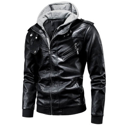 Herren Lederjacke mit Kapuze