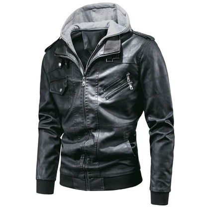 Herren Lederjacke mit Kapuze