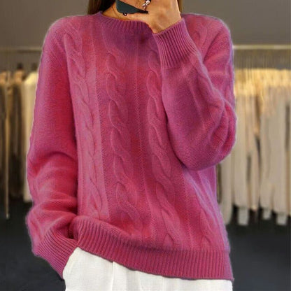 Deborah – Weicher Damenpullover in Rosa mit Zopfmuster – Gemütliche Wintermode aus warmer Wollmischung